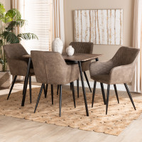 Baxton Studio DC121-Grey/Black-5PC Dining Set Belen Modern Transitional Grey Faux Leather Effect Fabric Upholstered and Black Metal 5-Piece Dining Sete